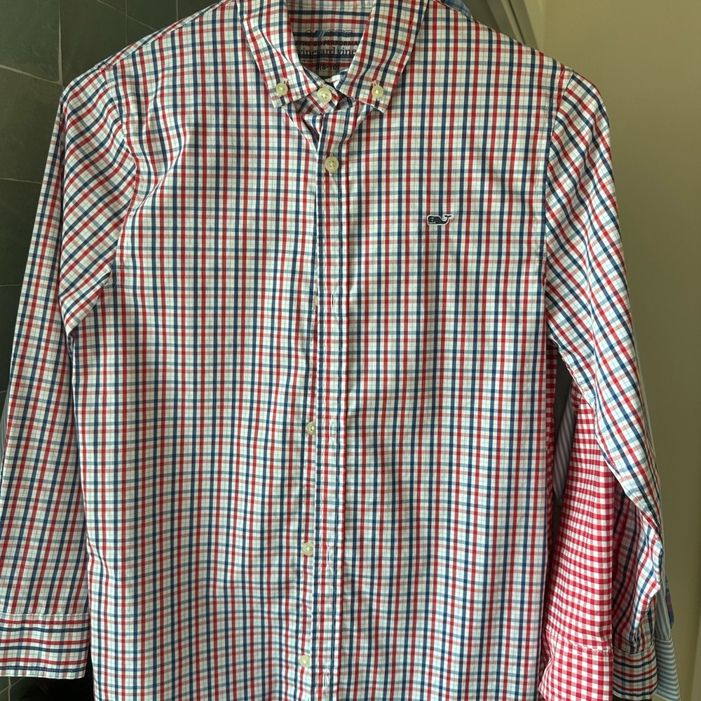 Vineyard Vines Boys Red and Blue Plaid Shirt, Small 8/10